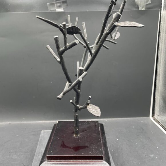 Black Metal Decorative Tree on Brown Wood Base Velvet Bottom Metal Tree Decor - Picture 6 of 11